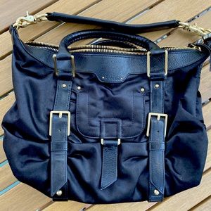 Botkier silk and leather trim bag with gold hardware. Alex